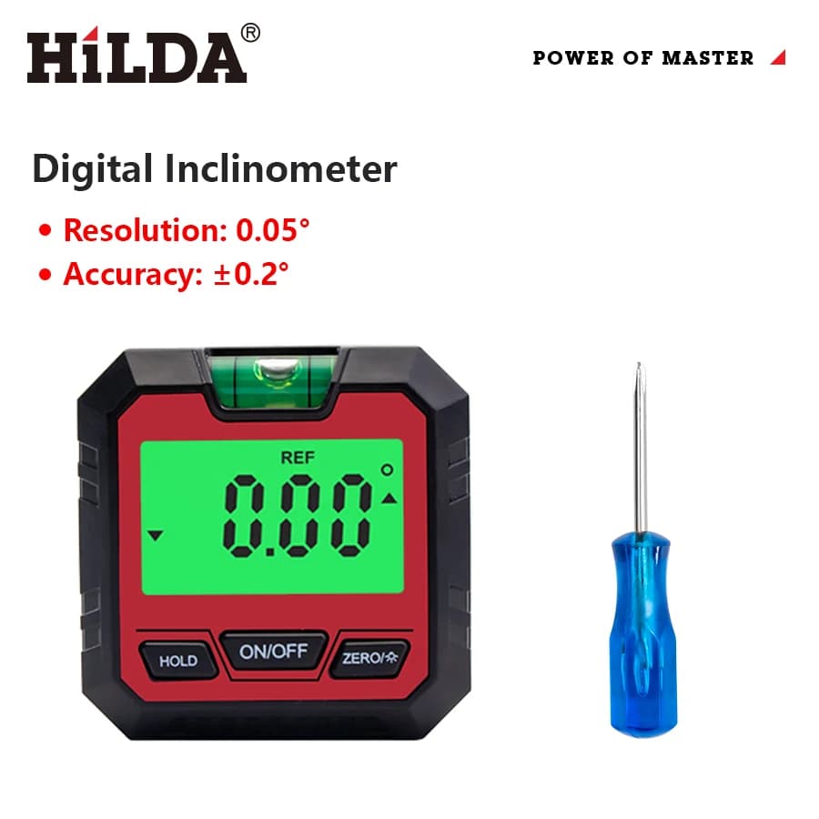 HILDA Red Digital Horizontal Angle Meter 360° With Magnetic Base Electronic Universal Bevel Protractor Mini Measuring Digital