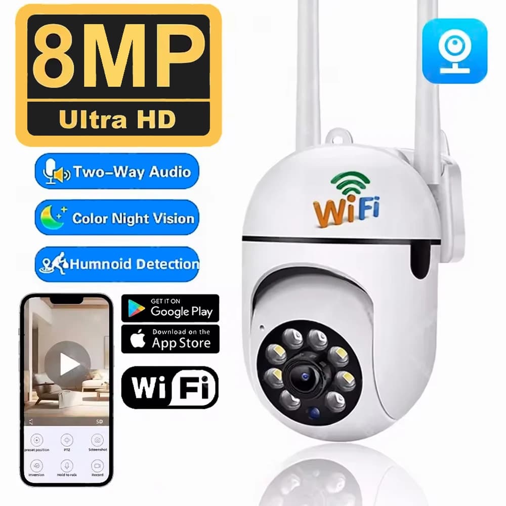 8MP Wifi IP Outdoor Wireless Security Surveillance PTZ Camera 4X Zoom Cameras AI Human Tracking Two-way Audio HD Night Color Cam
