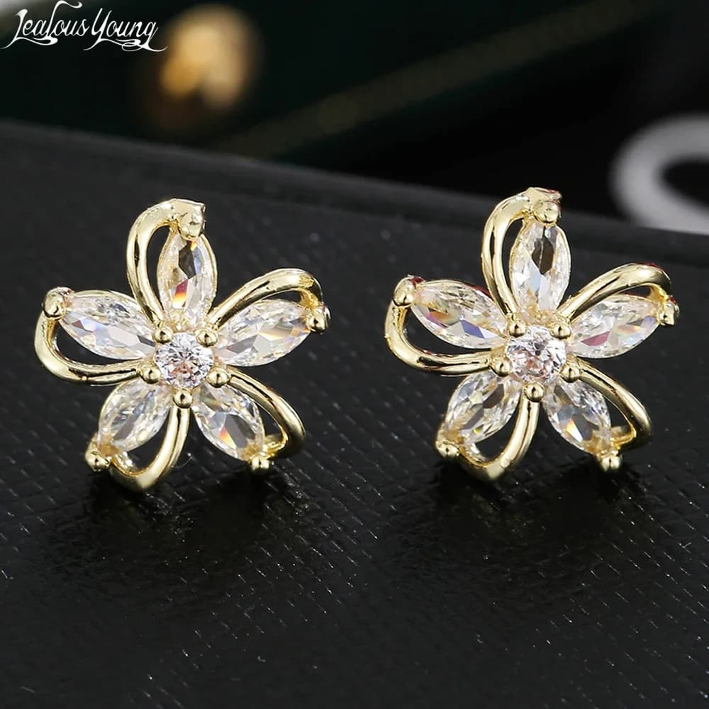 Summer Flower Stud Earrings Pinwheel Zirconia Delicate Fashion Earings Design Super Flash Feeling Earring Jewelry for Women