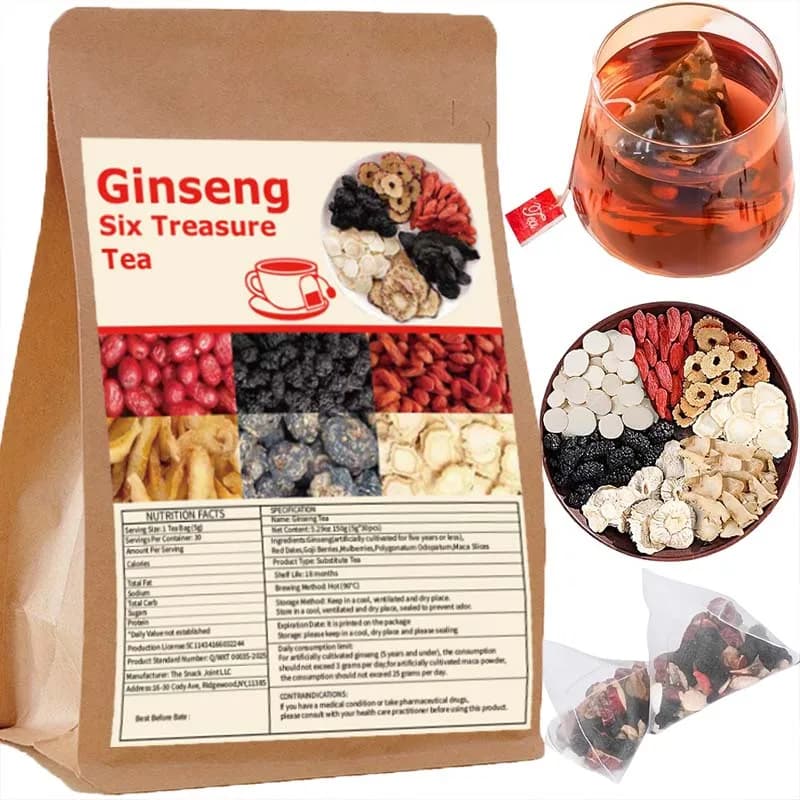 30 bags of Ginseng Six Treasures Tea - Traditional Chinese Herbal Medicine, Natural Ingredients, Nourishing Kidney Health