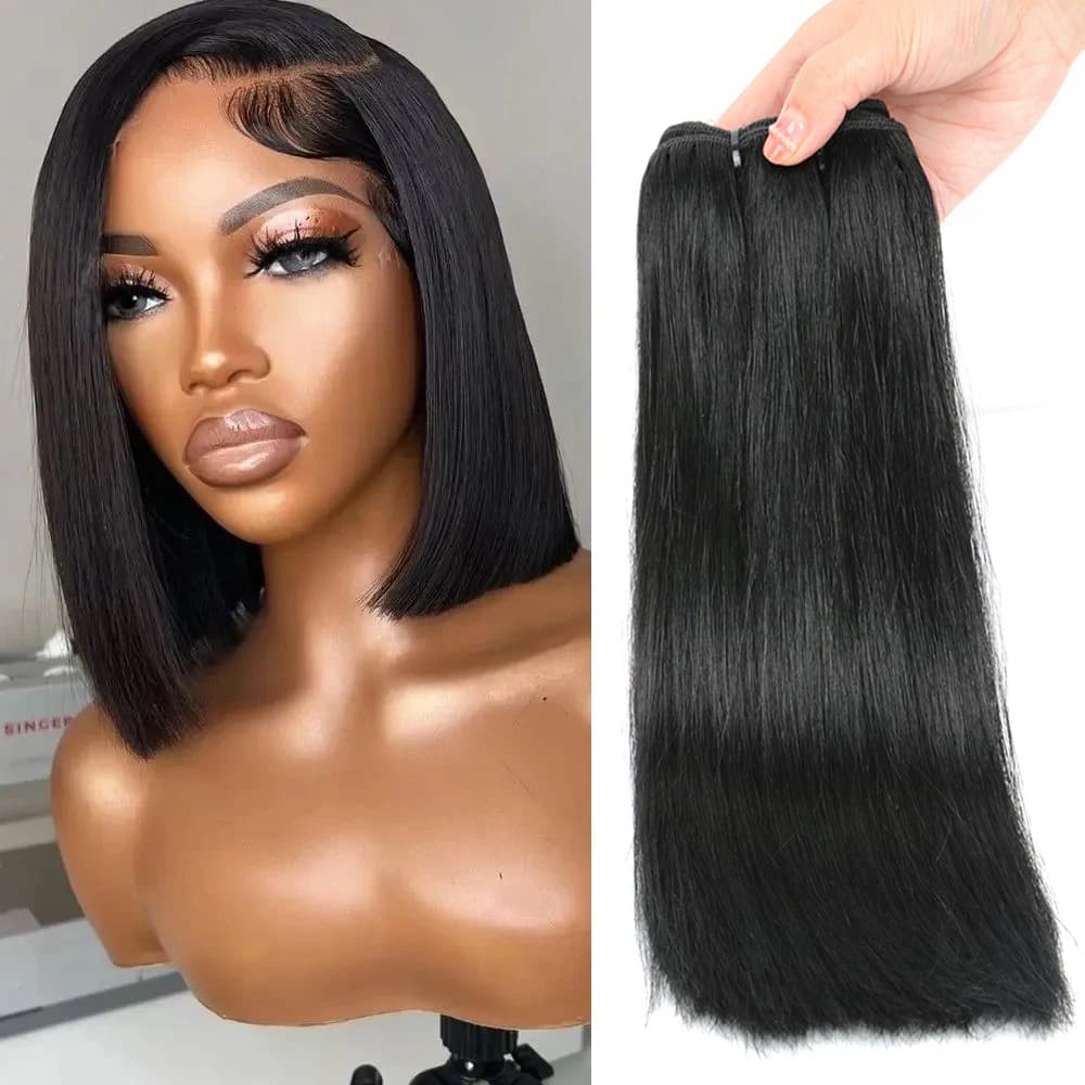 100g YAKI Straight Human Hair Bundles Short Brazilian Hair Weave Bundles Human Hair Double Machine Made 8 10 12 14Inch 1 Bundle