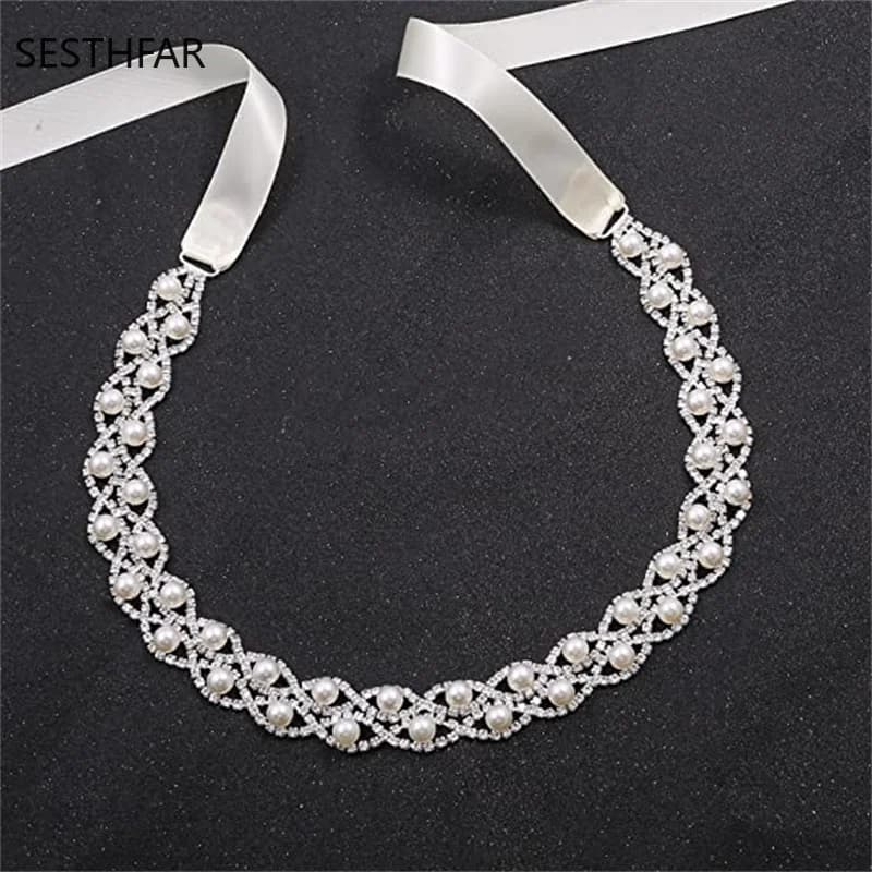 SESTHFAR  Sparkly Bridal Sash Belt Wedding Rhinestone Belts for Formal Dress Luxury Diamond Ribbon Belt Sash Bride Accessories