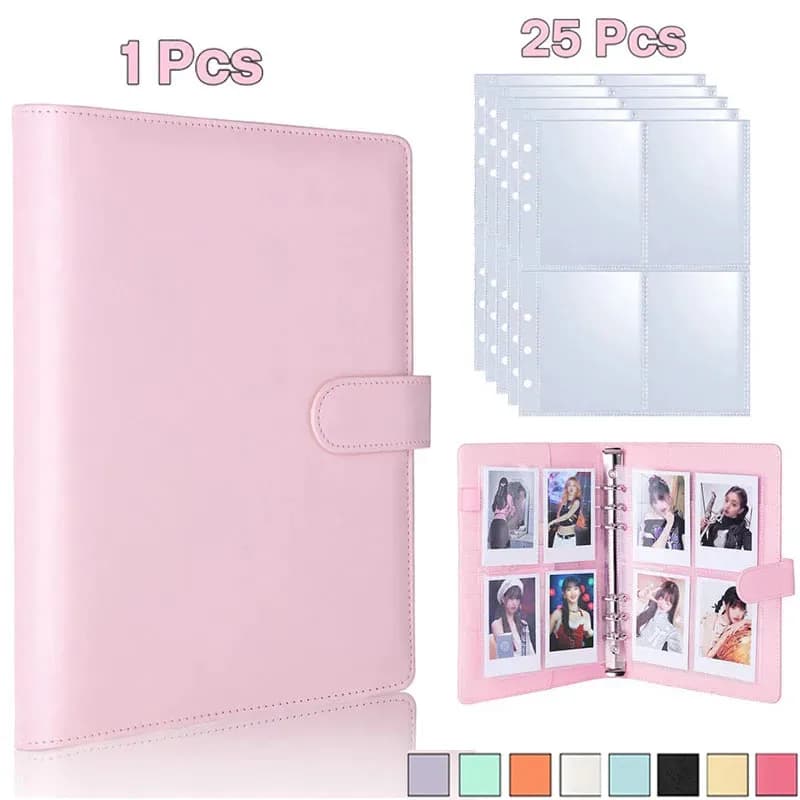 A5 Notebook Photocard Binder 25pcs Page(4 Grids)  PU Leather Loose Leaf Organizer Photo Binder Book Kpop Photo Albums Idol Cards