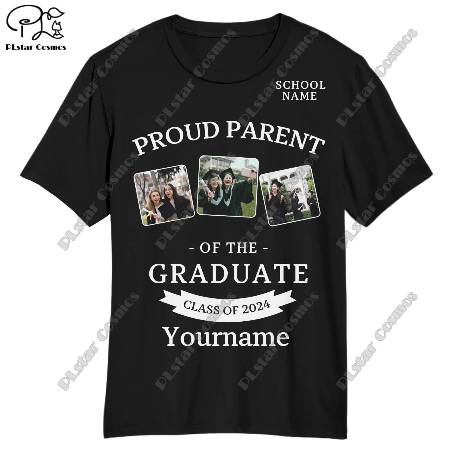 PLstar Cosmos Unisex Customized Name School Name 3D Printed T-Shirt 2024 Celebration Graduation Customized Top B-3