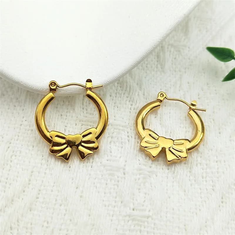 2024 Trend Cute Bowknot Butterfly Stainless Steel Earrings for Women Girls Gold Color Ear Studs Charm Jewelry GiftsZZZ1106