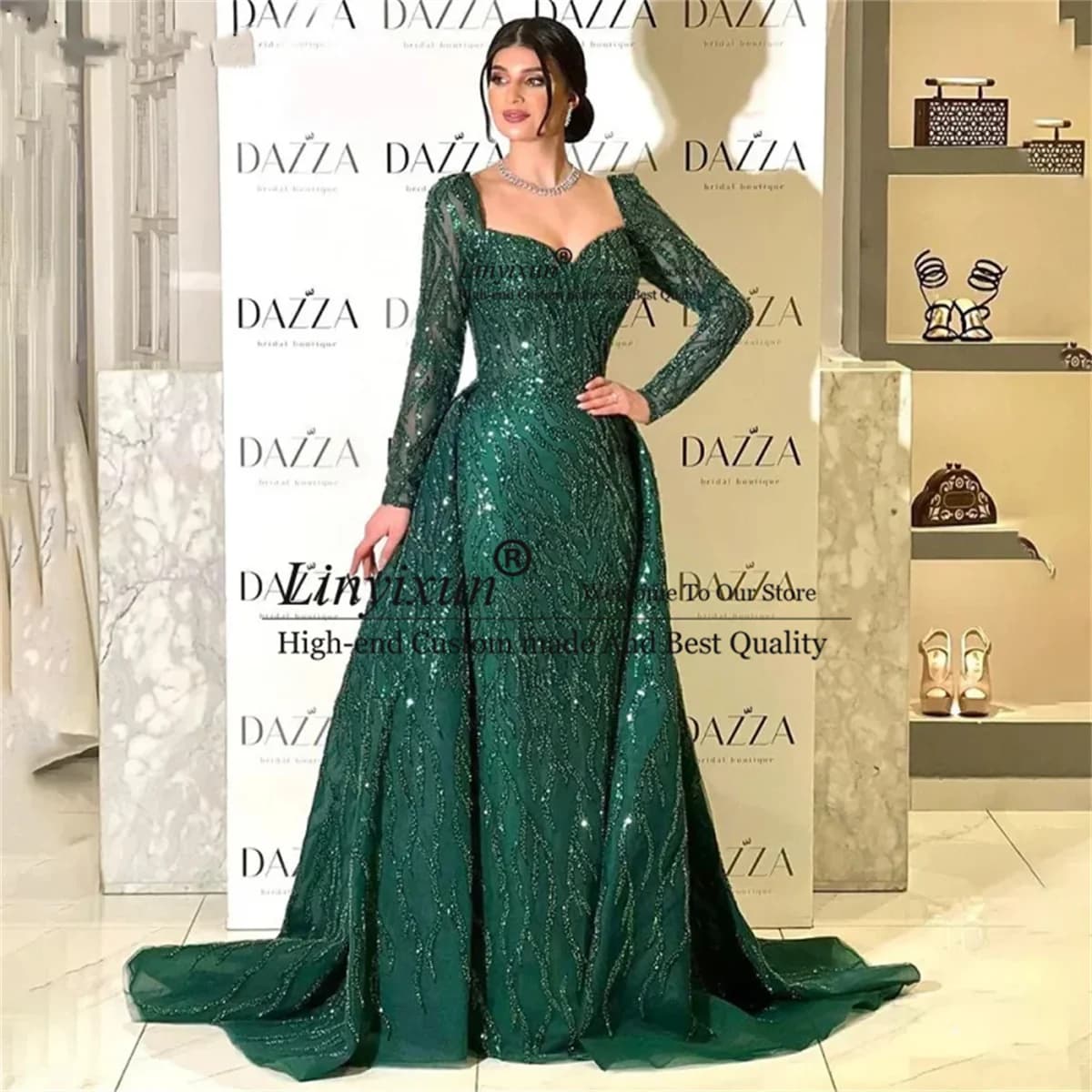 Customized Sequins Long Prom Dresses Sweetheart Long Sleeves Women's Mermaid Formal Evening Gowns Abendkleider Party Dress