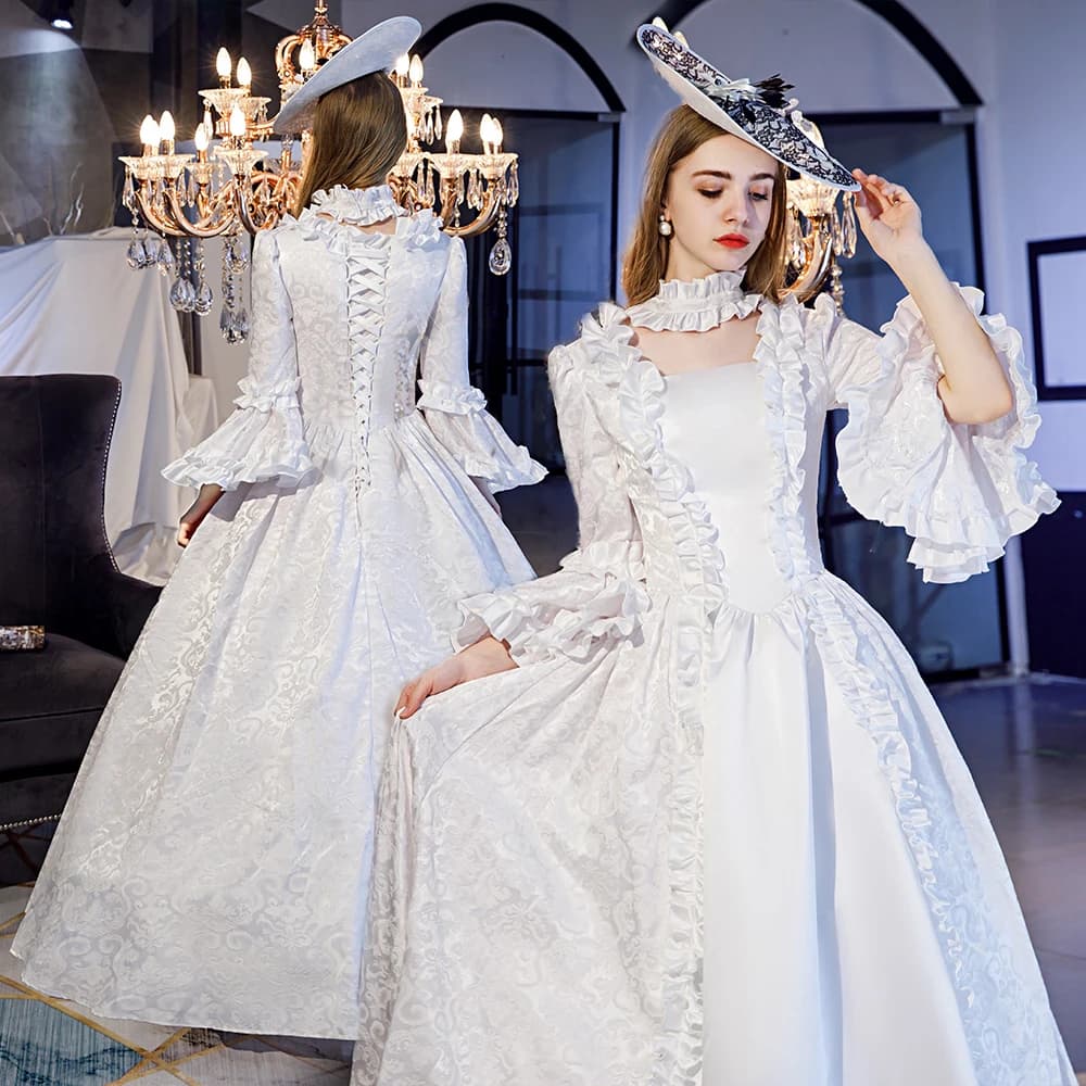 Customized White Medieval Court Evening Dresses Victorian Baroque Prom Birthday Party Gowns Theater Halloween Masquerade