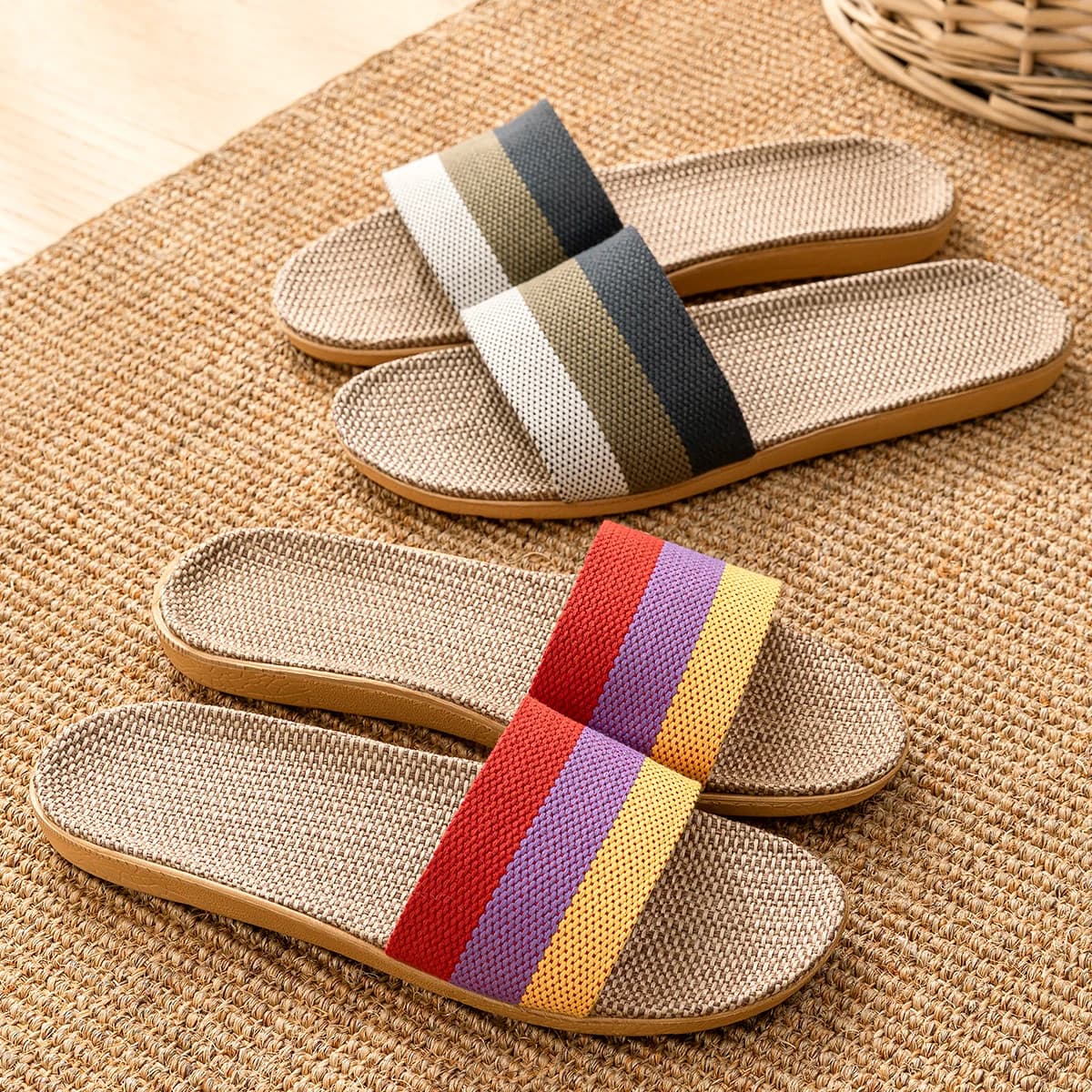 Fabric Unisex Slippers Summer Slip-On Home Slippers Breathable Soft Indoor Slippers