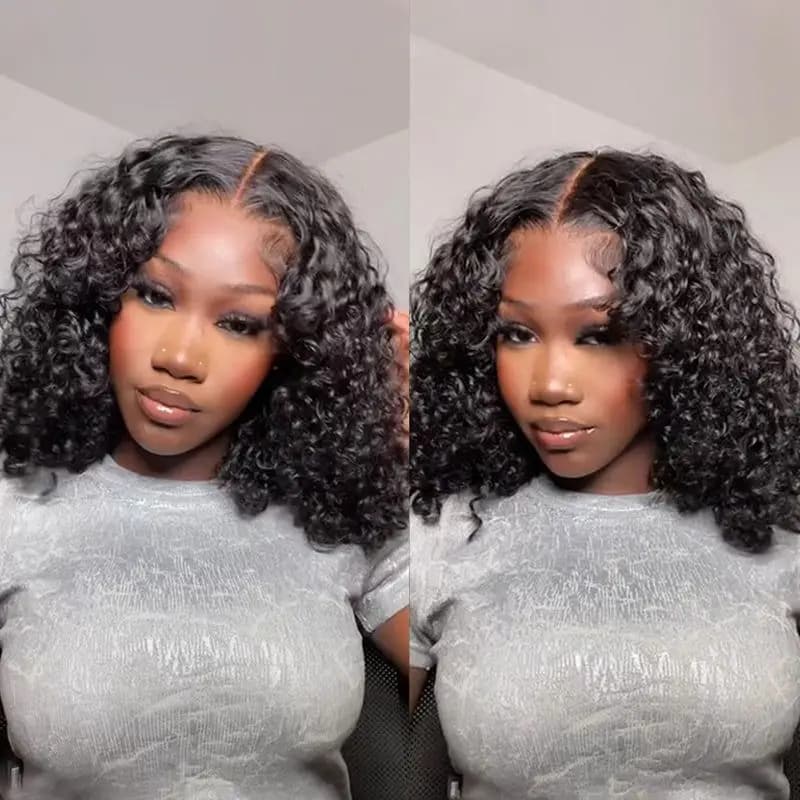 Brazilian Short Bob 13x4 Lace Frontal Human Hair Wigs Loose Deep Wave 13x6 HD Transparent Lace Front Curly  Wigs For Black Women