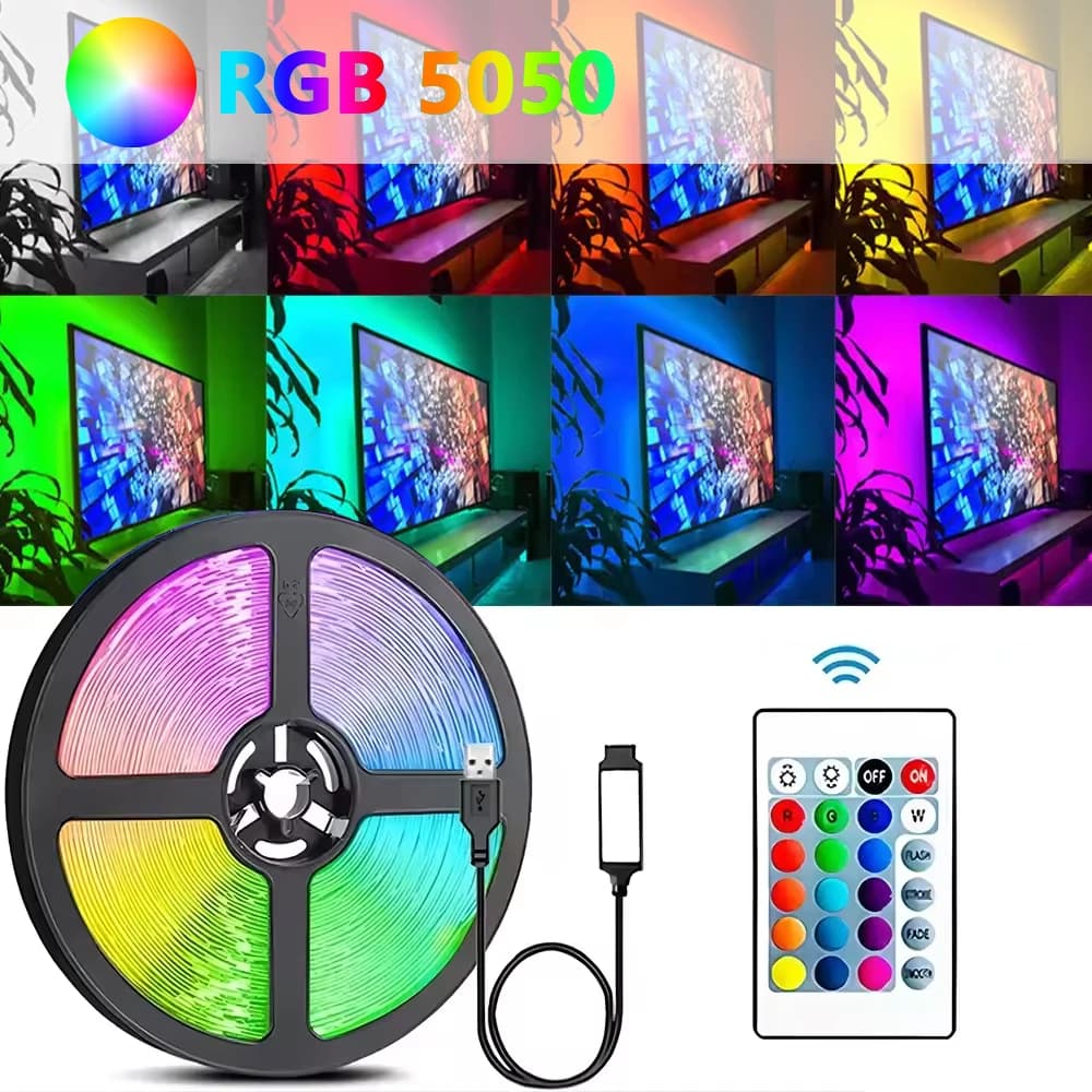 1/3/5M LED Strip Light Color Changing 5050 RGB USB Flexible Lights with 24 Keys FOR Children Gaming Room Home Party TV Backlight