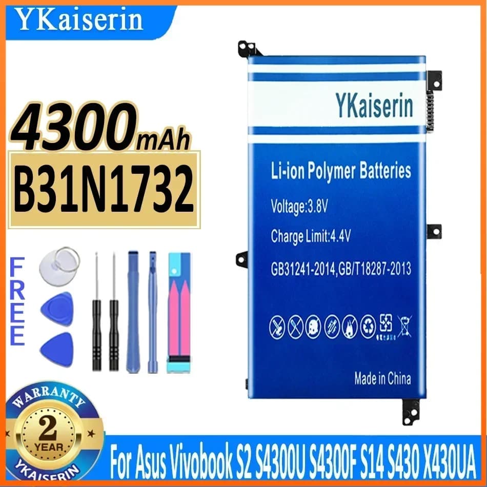 4300mAh YKaiserin Battery B31N1732 For Asus Vivobook S2 S4300U S4300F S14 S430 X430UA X430UF Mars15 Mars 15 VX60G Batteries