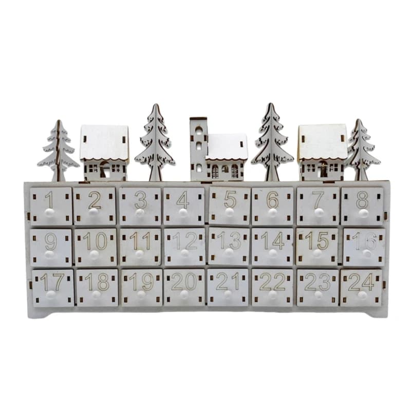 A9LB 24 Day Christmas Countdown Calendar with LED Lights Storage Drawer Desktop Decoration Unique Holiday Accessory