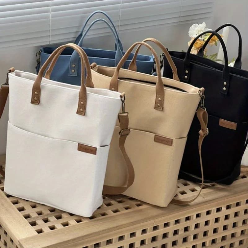 High-Quality European-Style Canvas Tote Bag With Zipper Closure, Versatile Everyday Casual Crossbody & Shoulder Bag