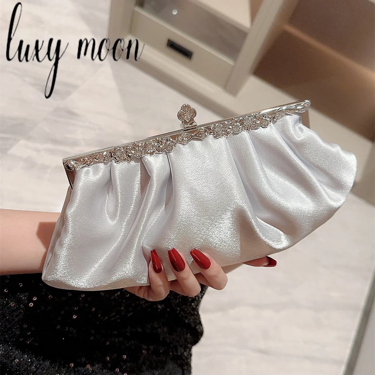 Luxy Moon Women Silver Clutches Purses Wedding Dress Evening Handbags Diamond Luxury Fashion Hand Bags Z723