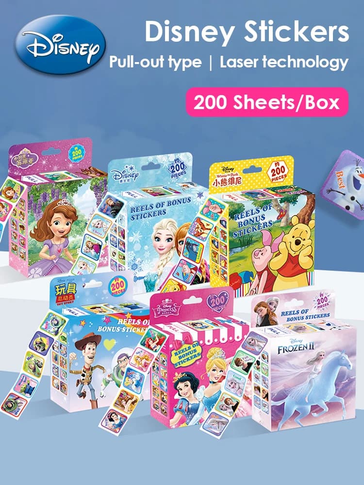 200 pcs Disney Children Cartoon Stickers Pull Out Frozen Princess StIckers Cute Kawai Toy Present For Kids