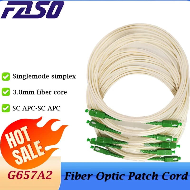 Cheap White SC/APC-SC/APC Fiber Optic Patch Cord SingleMode Fiber Optic Garter 3.0mm G652A2 LSZH  Fiber Optic Jumper Cable 1m/2m