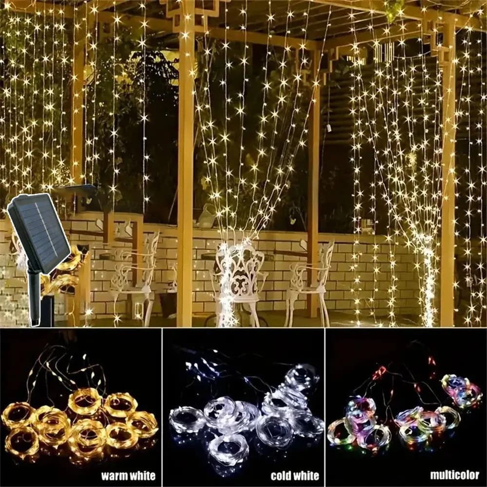 Solar Fairy Curtain String Light Garden Decor Garland Room Decoration Christmas Ornaments Wedding LED Outdoor Holiday Light