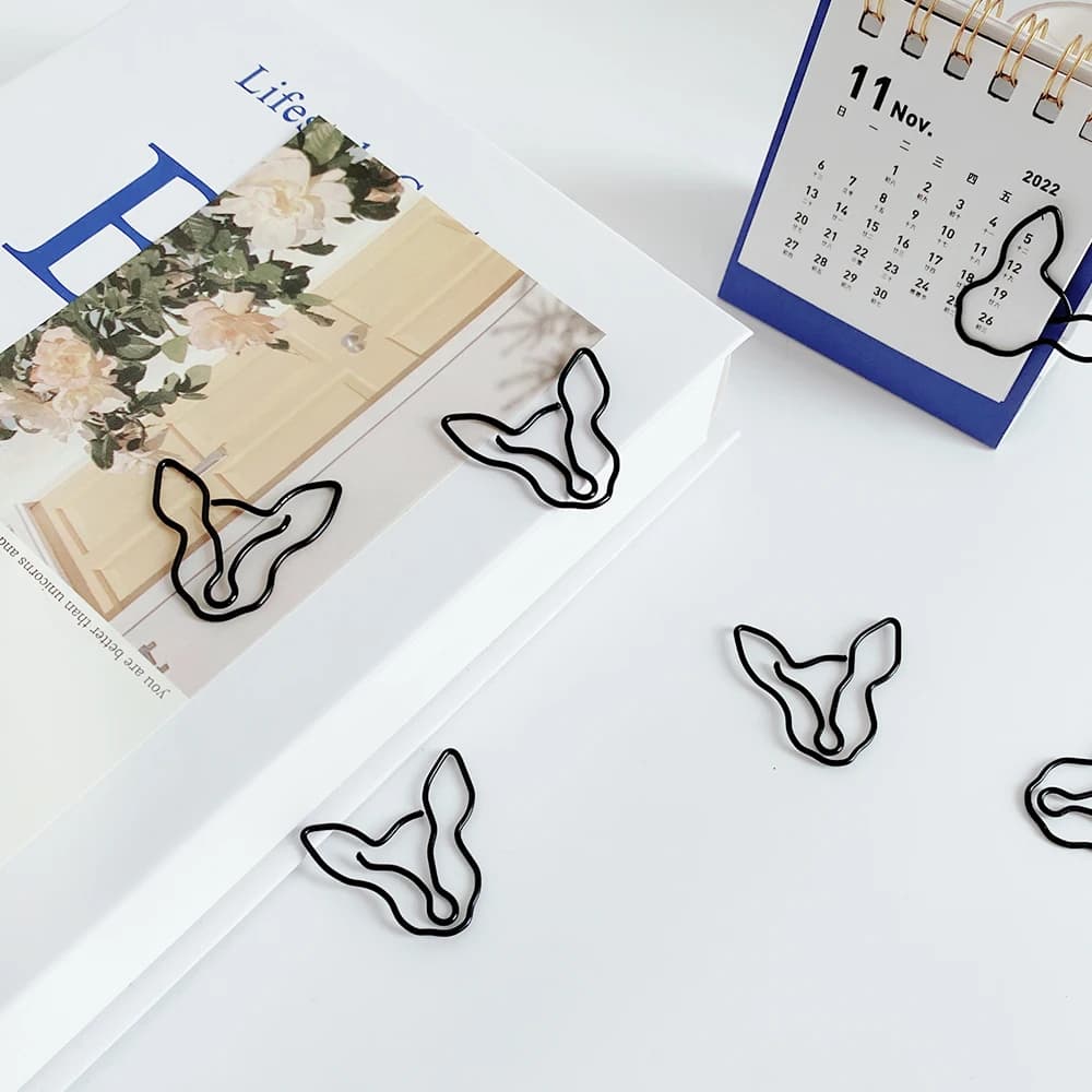 20pcs The fox Shape Paper Clips Kawaii Stationery black Binder Clips Photos Tickets Notes Paper Clip H0280