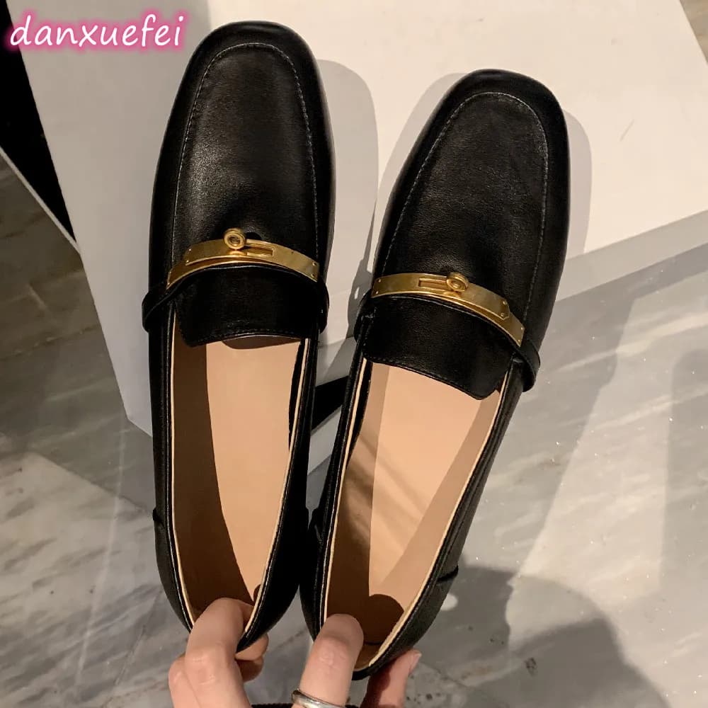 danxuefei plus size 34-42 women's genuine leather round toe slip-on flats loafers leisure soft comfortable moccasins shoes women