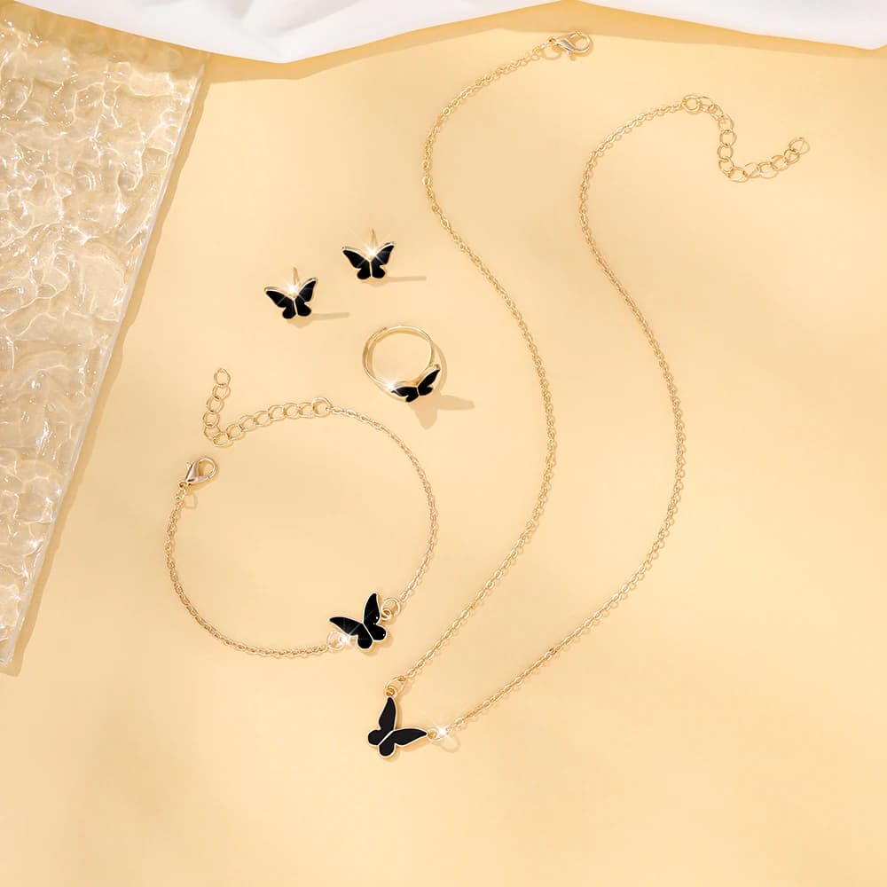 5pcs Exquisite And Elegant Butterfly Pendant Earrings Bracelet Ring And Necklace Perfect As Gift Birthdays Any Special Occasion