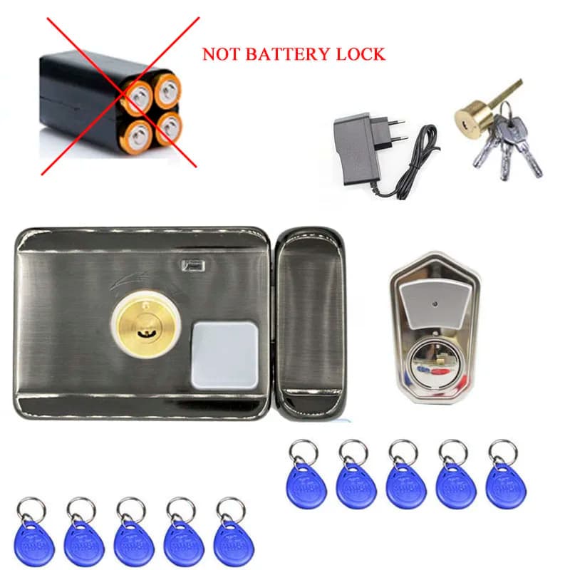 12V Power suppply Electric  RFID Door RIM Lock Auto Lock For Swing Gate Magnetic Induction Door Entry Access Control System