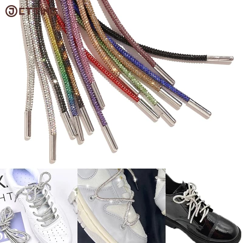 1Pair/2Pcs  Shoelace  Rhinestone Shoe Lace Luxury Diamond Shoelace Sneakers Laces 4.5mm Round Shoelace 100cm DIY Strings