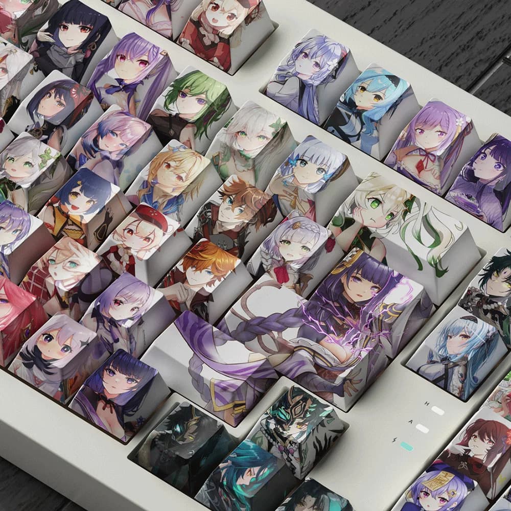 129 keys Genshin Impact Keycaps PBT Dye Subbed Hu Tao Anime Cartoon Gaming All Characters Key Cap Cherry Profile Backlit Keycap