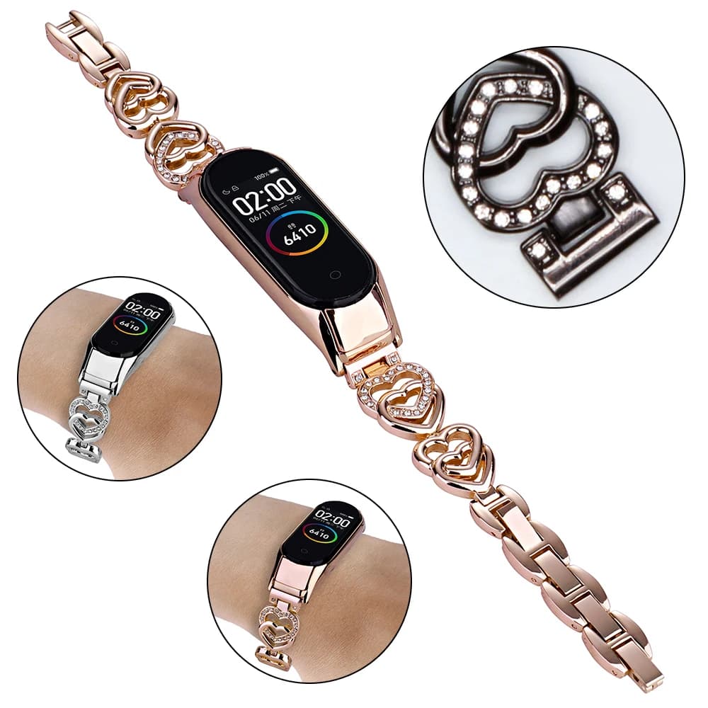 Mi Band 8 Bracelet for Women Metal Strap Replacement for Xiaomi Mi Band 4/5/6/7 Wristband Slim Luxury Jewelry Watchband Bling