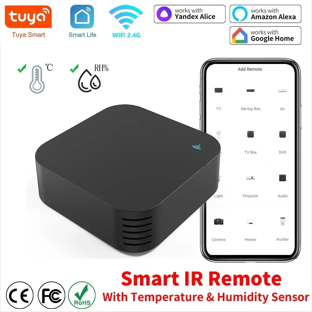 Tuya WiFi IR Remote Control With Temperature Humidity Sensor Smart Home automatic for Air Conditioner TV Work with Alexa