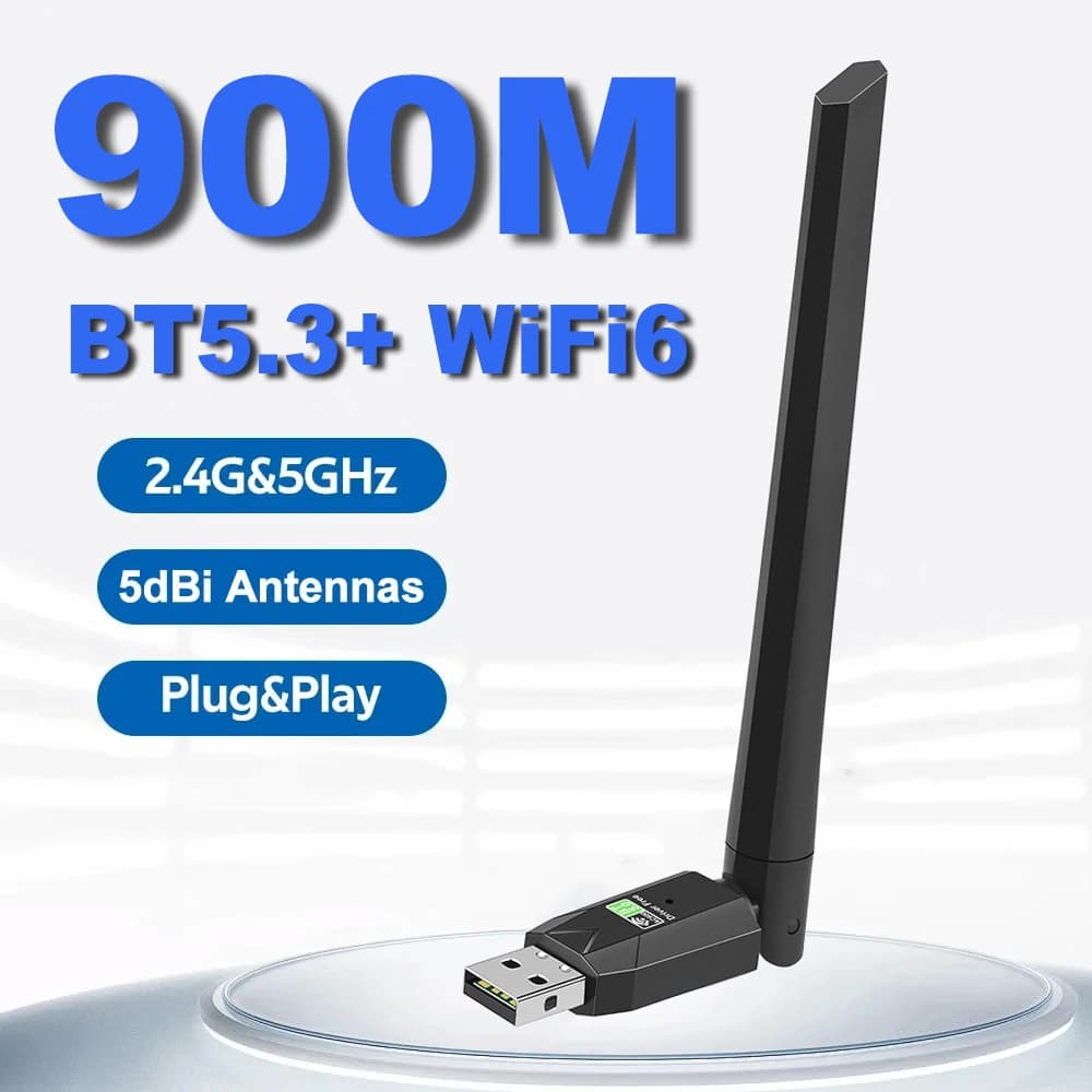 900Mbps WiFi USB Adapter 2 in 1 Bluetooth 5.3 Wifi6 Network Card 2.4G/5Ghz 5dbi Antenna USB Dongle Receiver Free Driver For PC
