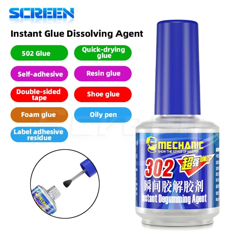 MECHANIC 20ml MCN-302 Strong Instant Glue Remover Liquid for PCB IC, UV Glue, 502, Phone Repair Stain Cleaning dissolve quickly