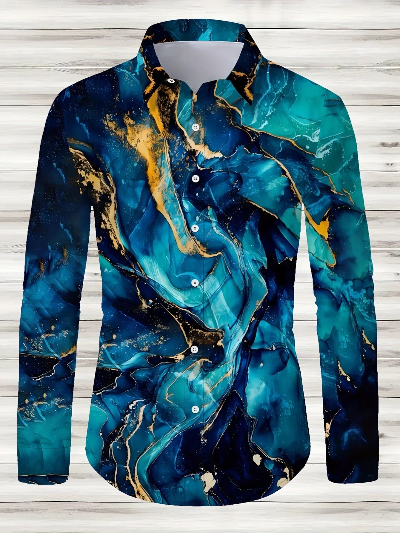 Men's Geometric-Patterned Casual Button-Down Shirt - Polyester Blend, Lapel Collar, Non-Stretch Fabric Long Sleeve Shirt