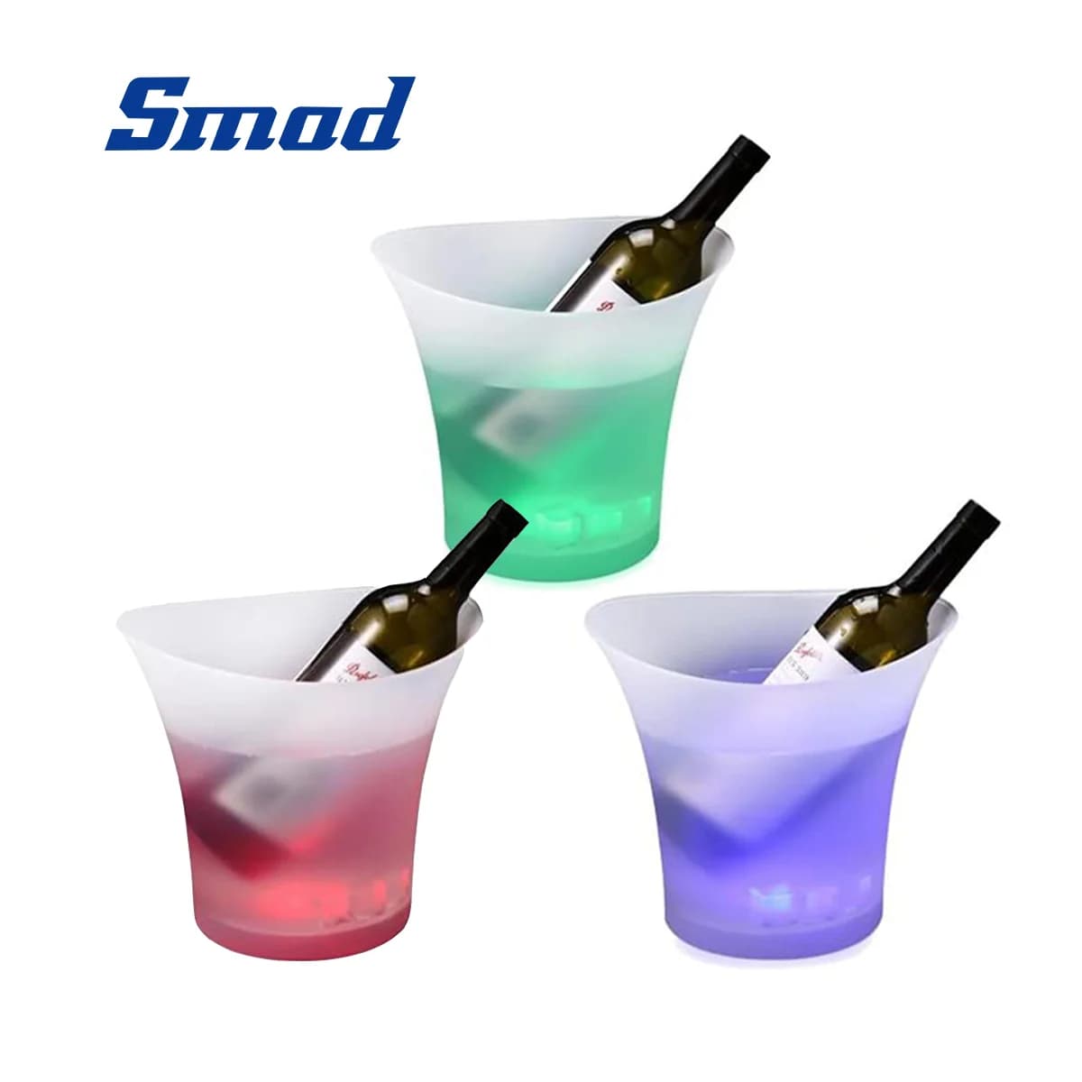 SMAD LED Ice Buckets 3 Pcs 5L Plastic Ice Bucket 7 Colors Changing Champagne Cooler Wine Bucket for Party/Bar/KTV Clubs