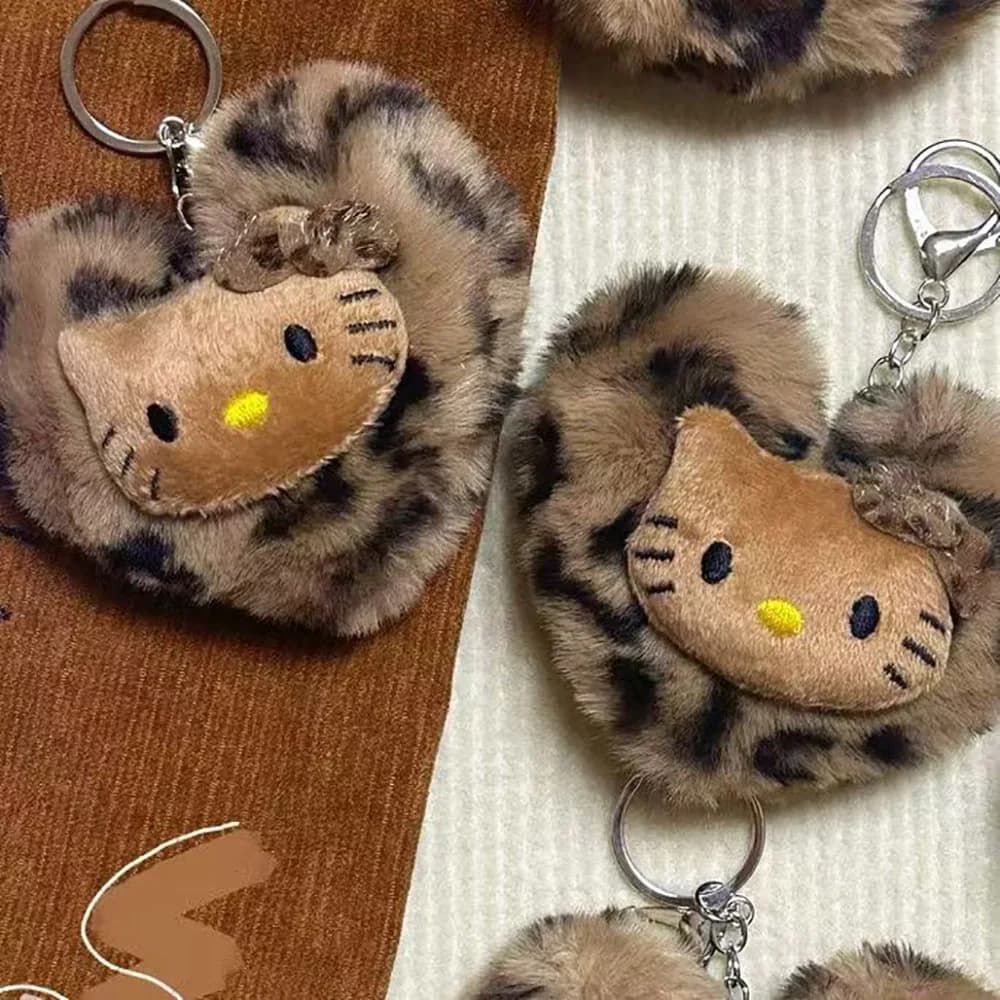 Hellokitty Retro Leopard Doll Pendant Sanrio Kawaii Anime Toy Keychains Cartoon Fashion Bag Accessories Keyrings Christmas Gifts