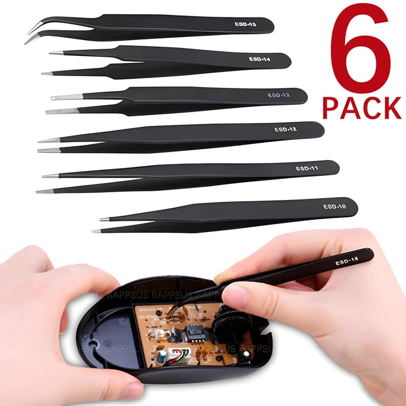1-6Pcs Precision Tweezers Set ESD Anti-Static Stainless Steel Tweezers Repair Tools for Electronics Repair Soldering Craft Tools
