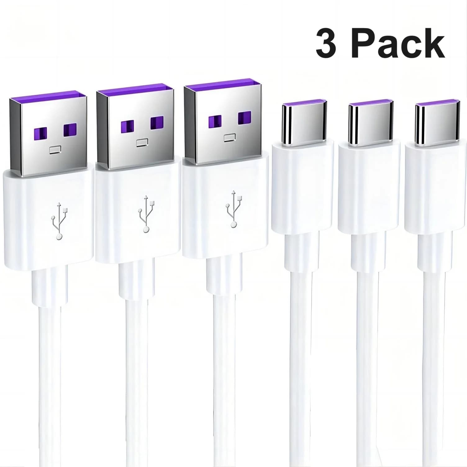 1M/3FT USB A to Type C Fast Charging Cable for Phone Tablet PC-3 Pack（not support iPhone 15 16）