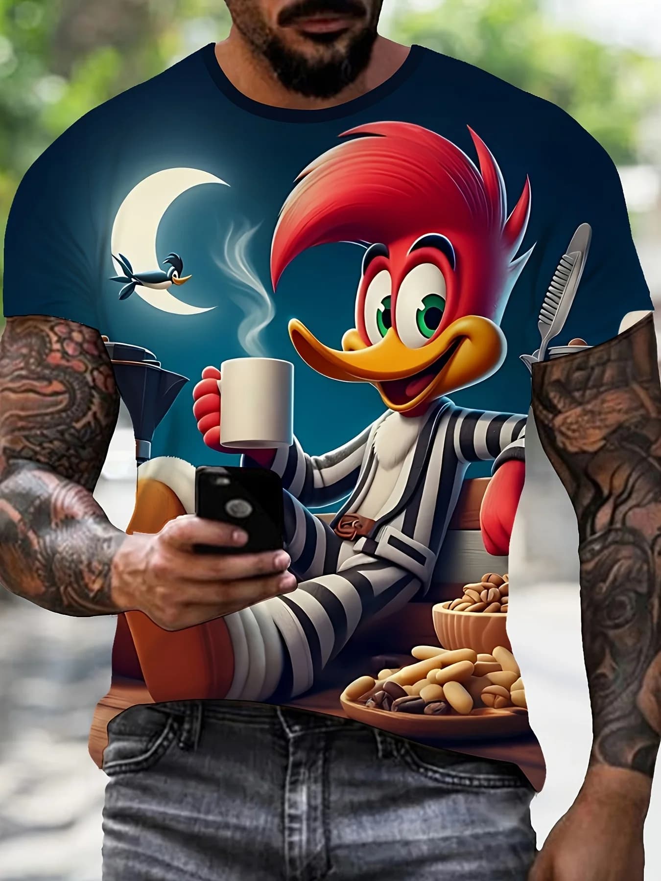 Men's Cartoon Anime Style Pattern 3D Print Round Neck Short Sleeve T-shirt,Casual Summer T-shirt,Suitable for Daily Wear and