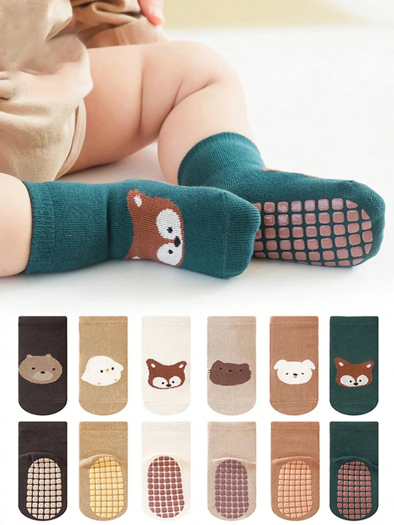 6 Pairs of Floor Socks Newborn Dispensing Non-Slip Indoor Soft Bottom All Year Round Cartoon Loose Mouth Boys and Girls Kidsren's Socks