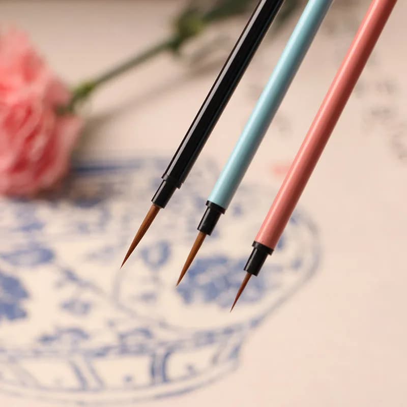 Very fine color 3pcs set nylon durable steel rod nail art hook pen stroke watercolor gouache oil painting acrylic nail art brush