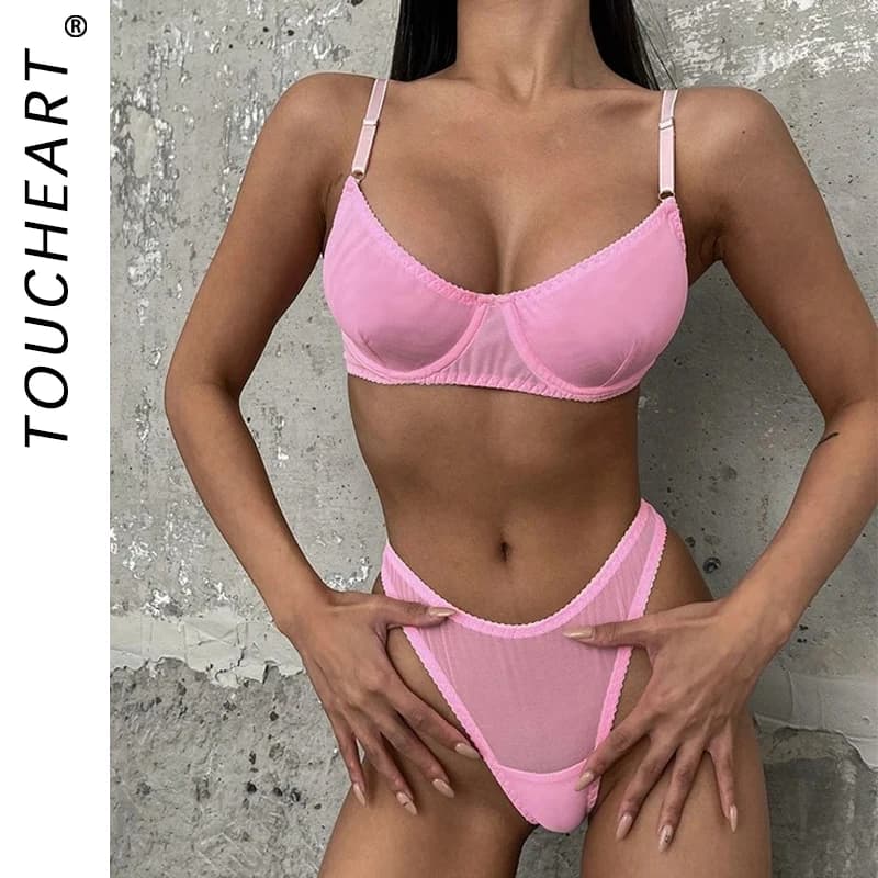 Toucheart 2 Piece Macarons Lingerie Sexy Seamless Underwear Set Women Bra Kit Push Up Lace Intimate Outfits Sensual Exotic Sets