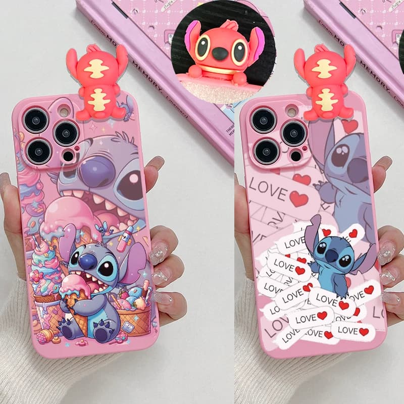 3D Pink Stitch Doll Puppy Phone Case For Redmi 9 K50 Pro Xiaomi Mi 12 13 Lite TPU Soft Cartoon Gift Cover