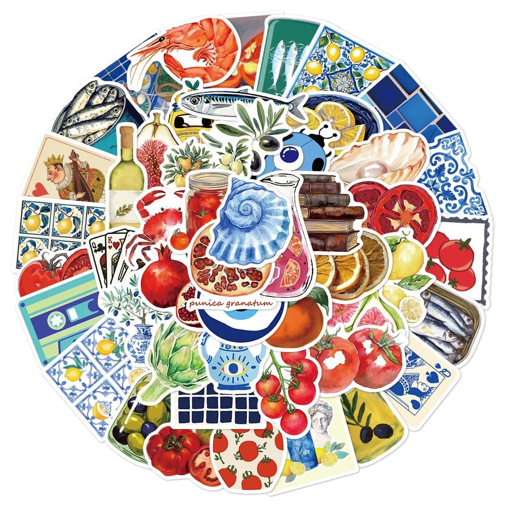 50Pcs Kawaii Mediterranean Tomato Stickers Laptop Aesthetic Graffiti Stationery Stickers Room Skateboard Waterproof Scrapbooking