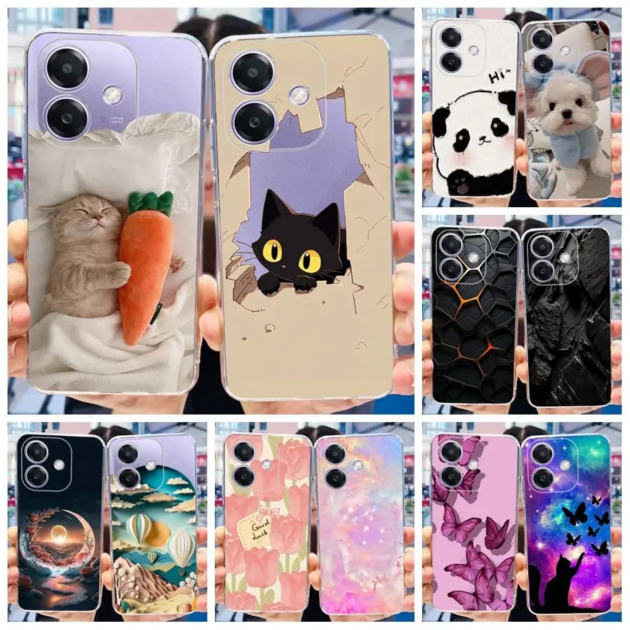 For OPPO A3 4G 2024 Case CPH2669 Shockproof Cover Cute Cartoon Cat Silicone Clear Phone Cases For OPPO A3x 4G A20 A40 A40M Funda