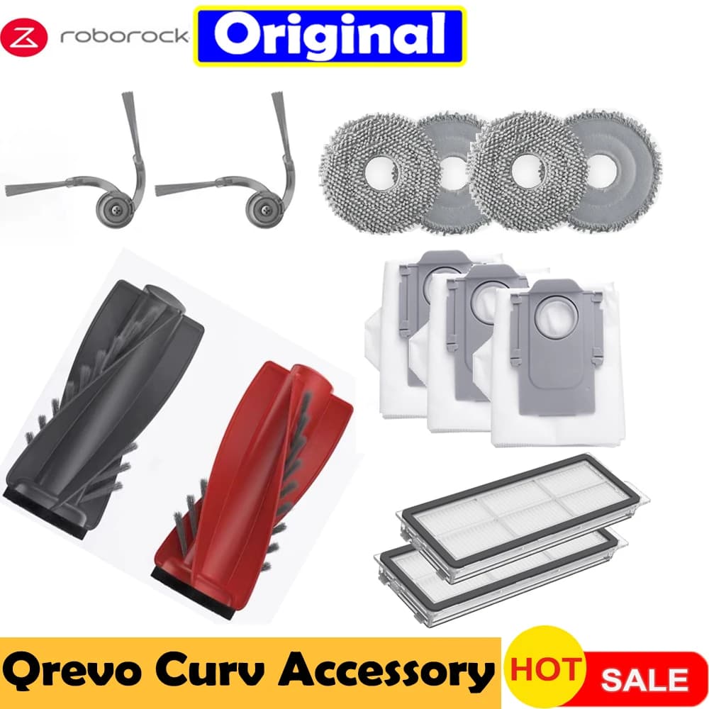 Original roborock qrevo curv accessory Main/Side Brush Mop Cloth Hepa Filter Dust Bag Replacement Parts Robot Vacuum Cleaner