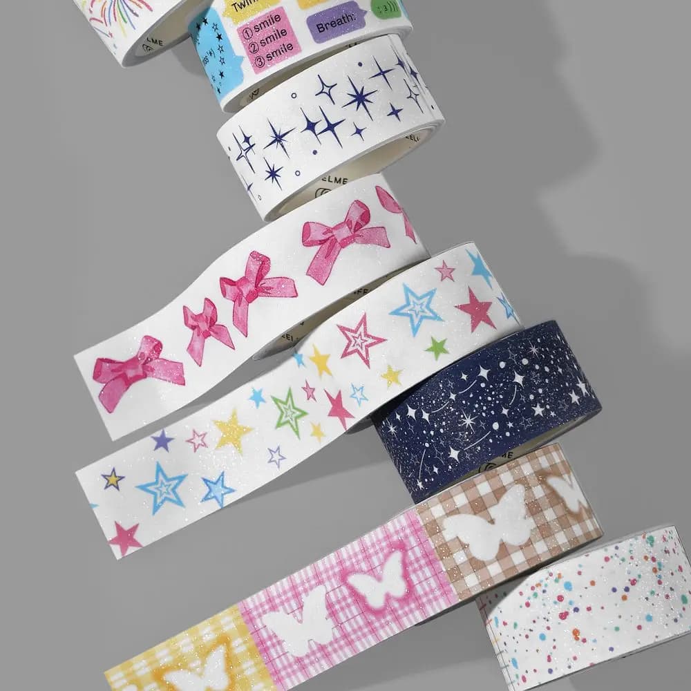 1 Roll Cute Bow  Butterfly Star Pattern Tape Frosting Bling Tape DIY Scrapbooking Journaling Notebook Planner Decorative Sticker