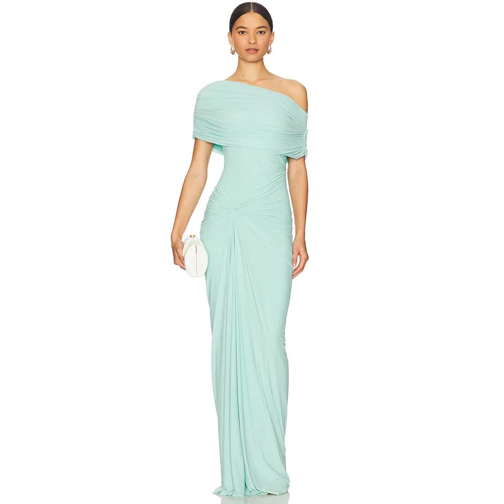 Elegant One Shoulder Evening Gown Sleeveless Floor Length Pleat Formal Party Dress Sleeveless Prom Dress  Mermaid Saudi Dress