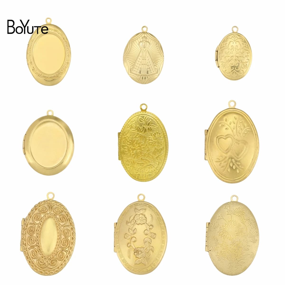 BoYuTe (50 Pieces/Lot) Oval Shaped Photo Locket Pendant Raw Brass Lockets Can Open Factory Wholesale Diy Jewelry Materials
