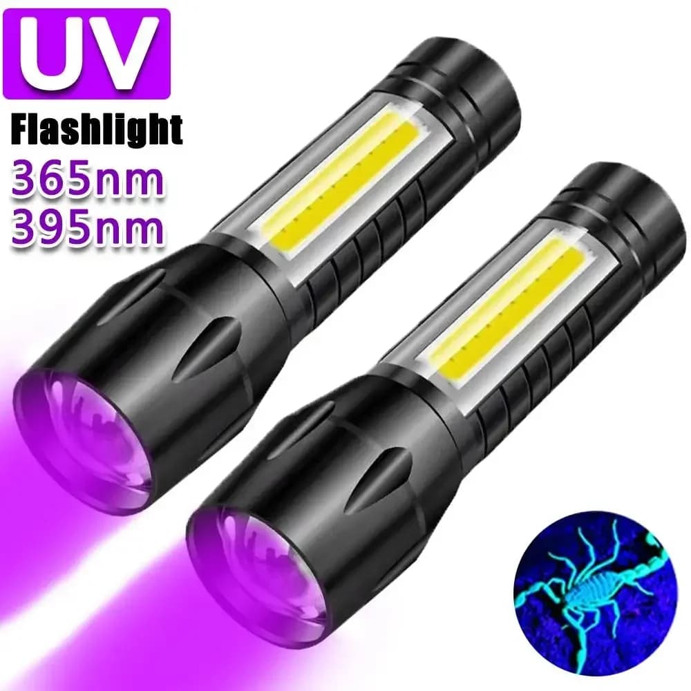 USB Rechargeable Mini UV Flashlight Zoomable Ultraviolet Torch Portable Inspection Light 365nm Pet Detector Violet Flashlights
