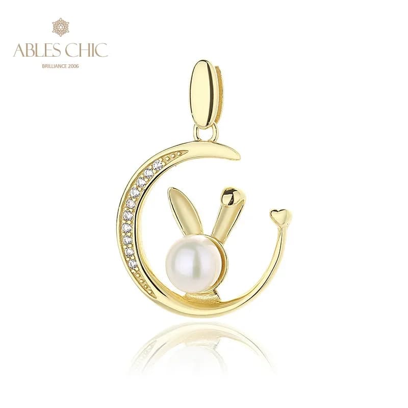 AC 5A Freshwater Pearl 6.5-7mm and CZ Paved Bunny High Polished  Solid 925 Silver Rabbit Pendant Only PN1024