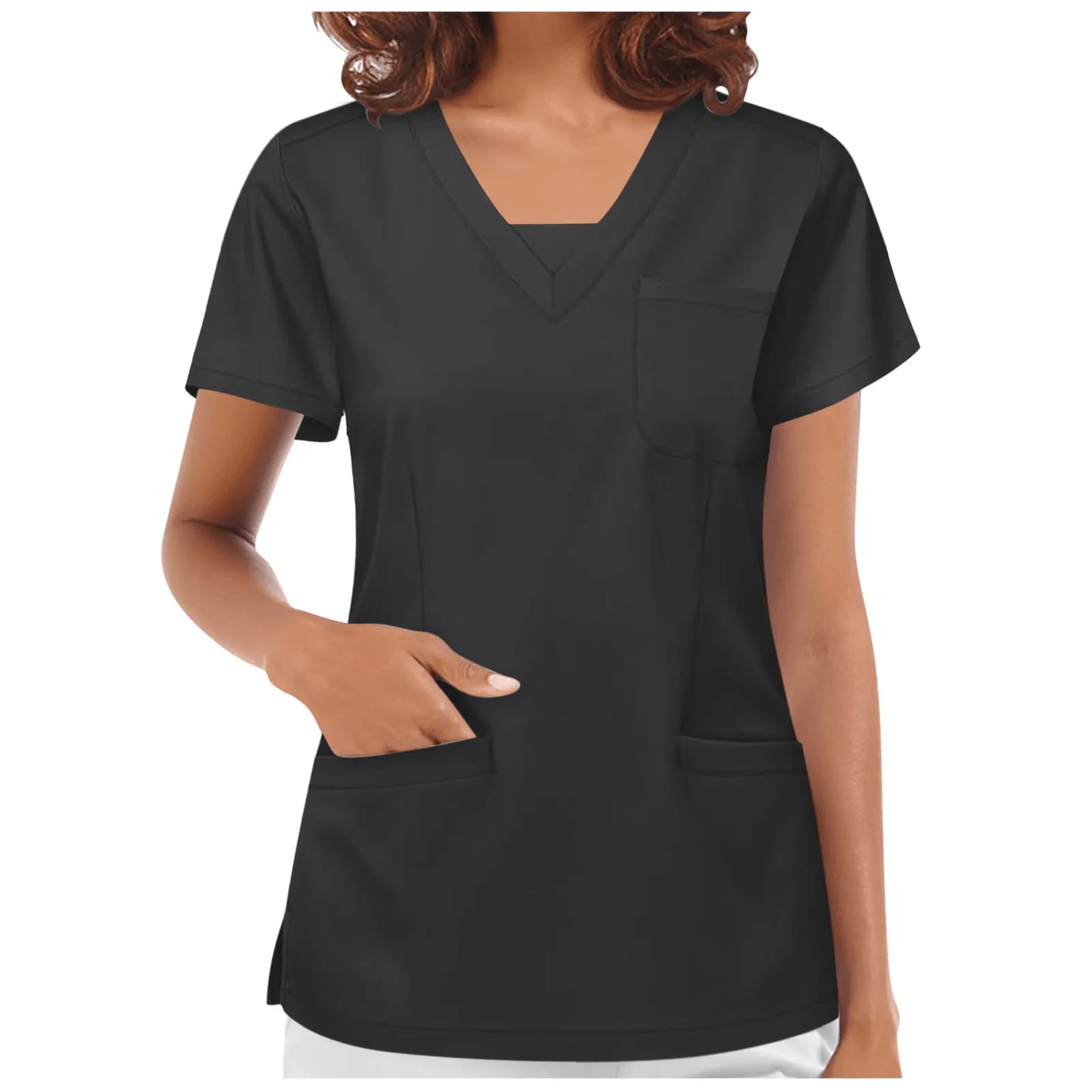 Solid Nursing Scrubs Top Women Multi Pockets Daily Loose Top Protective Clothing Working Uniform Dental Medical Nurse Uniform